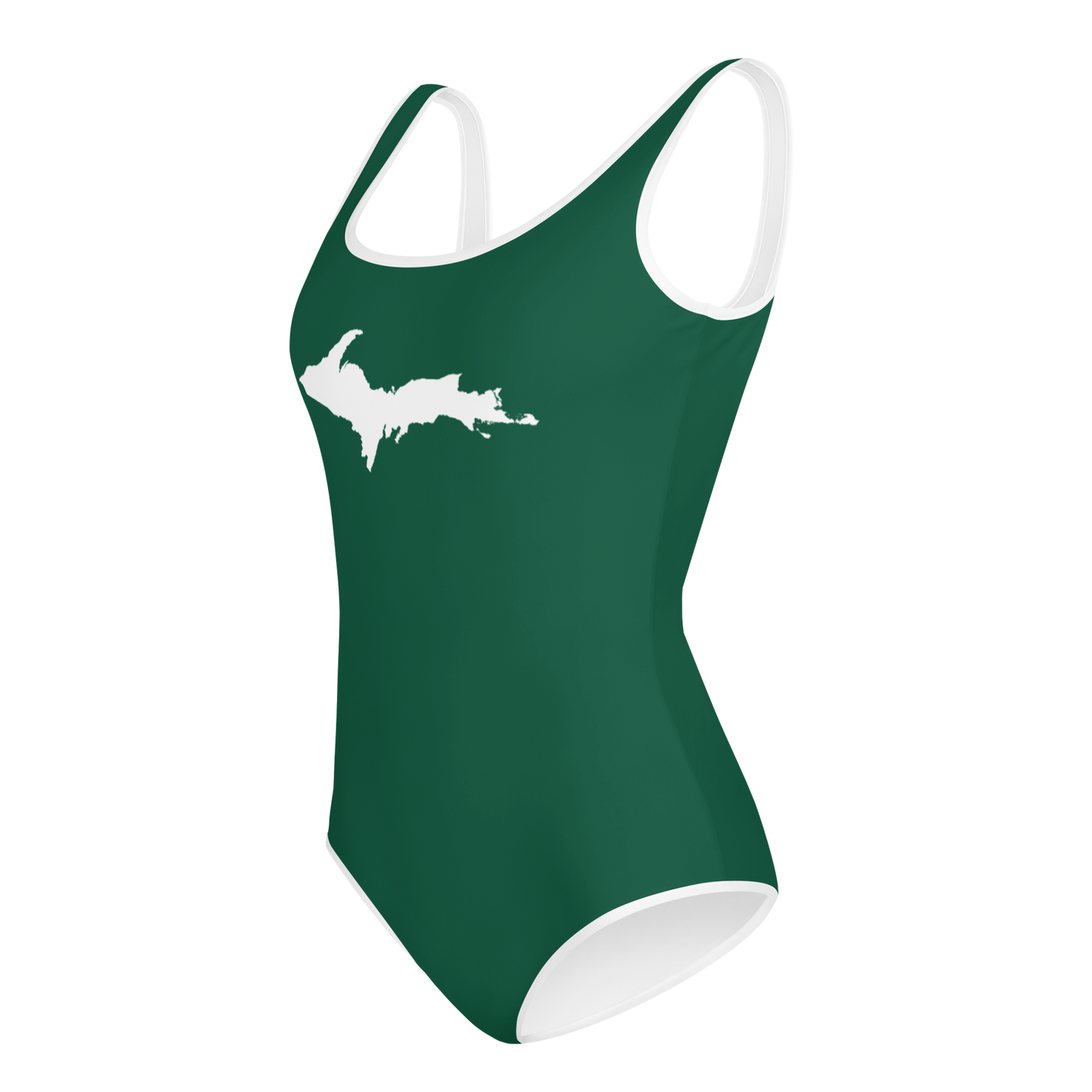 Michigan Upper Peninsula Youth Swimsuit (w/ UP Outline) | Superior Green