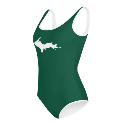 Michigan Upper Peninsula Youth Swimsuit (w/ UP Outline) | Superior Green