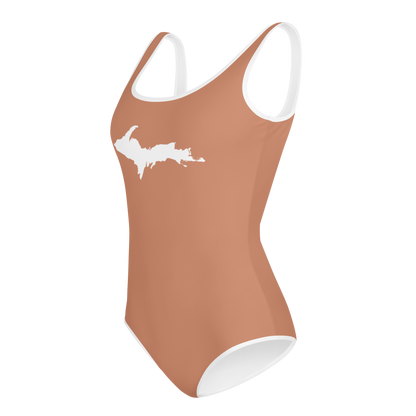 Michigan Upper Peninsula Youth Swimsuit (w/ UP Outline) | Copper Color