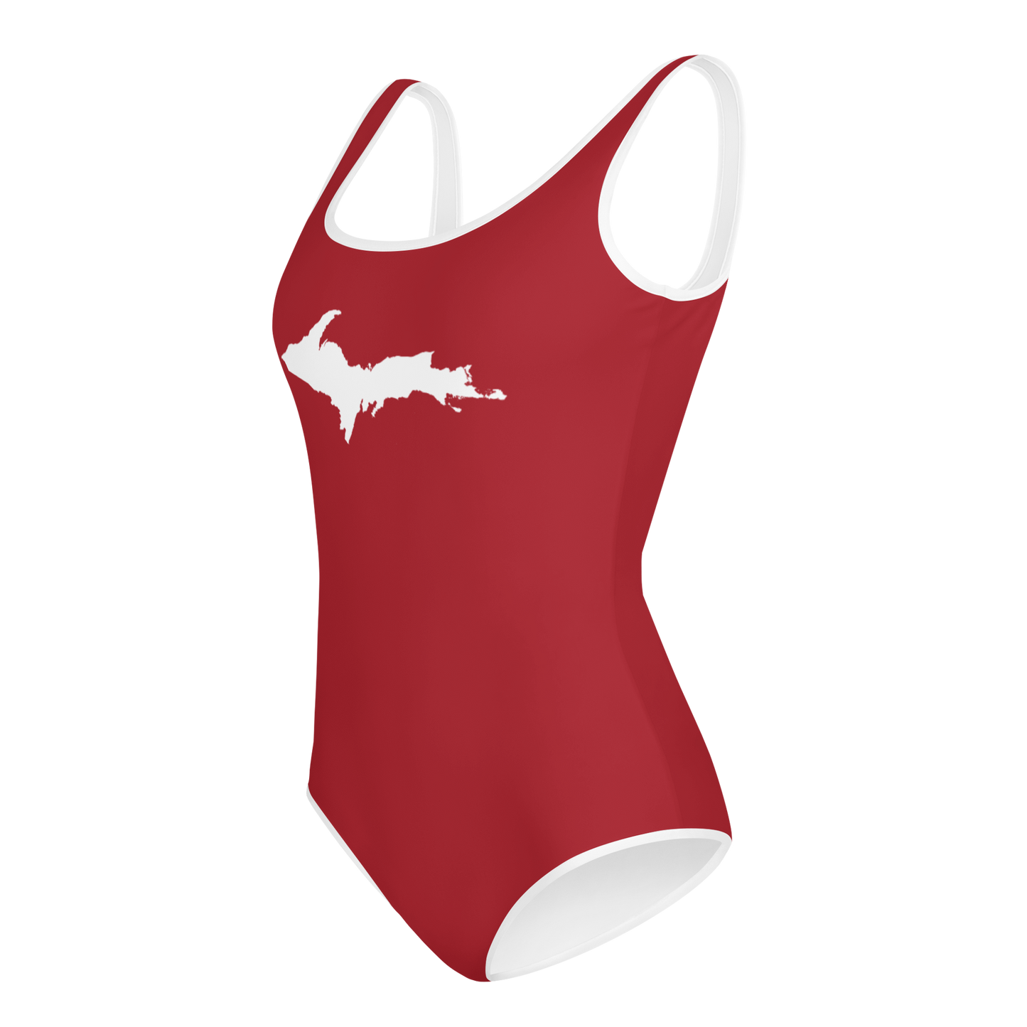 Michigan Upper Peninsula Youth Swimsuit (w/ UP Outline) | Thimbleberry Red