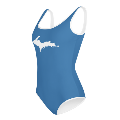 Michigan Upper Peninsula Youth Swimsuit (w/ UP Outline) | Lake Superior Blue