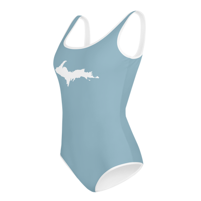 Michigan Upper Peninsula Youth Swimsuit (w/ UP Outline) | Opal Blue