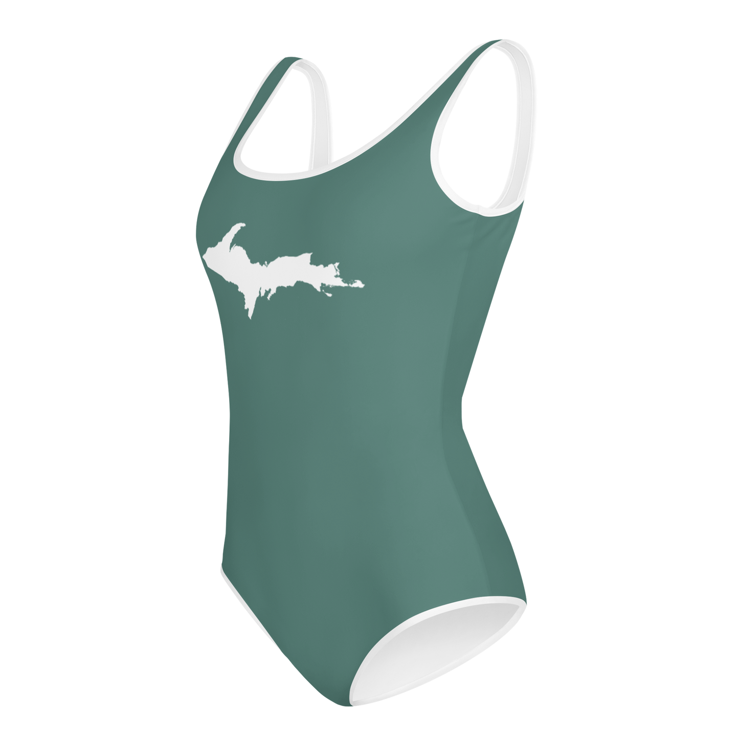 Michigan Upper Peninsula Youth Swimsuit (w/ UP Outline) | Copper Green