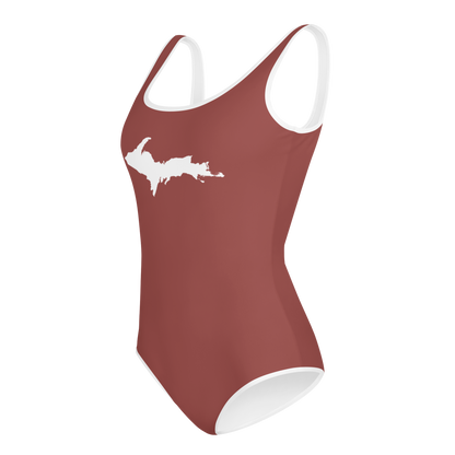 Michigan Upper Peninsula Youth Swimsuit (w/ UP Outline) | Ore Dock Red