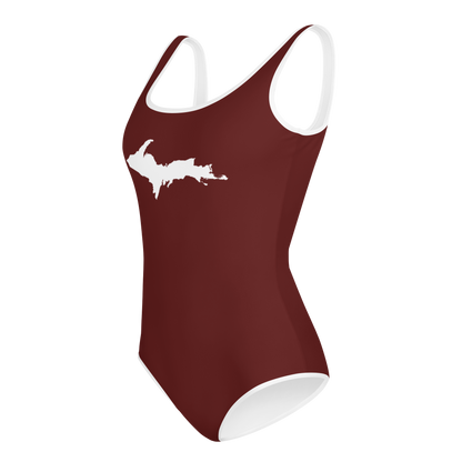 Michigan Upper Peninsula Youth Swimsuit (w/ UP Outline) | Cherrywood Color