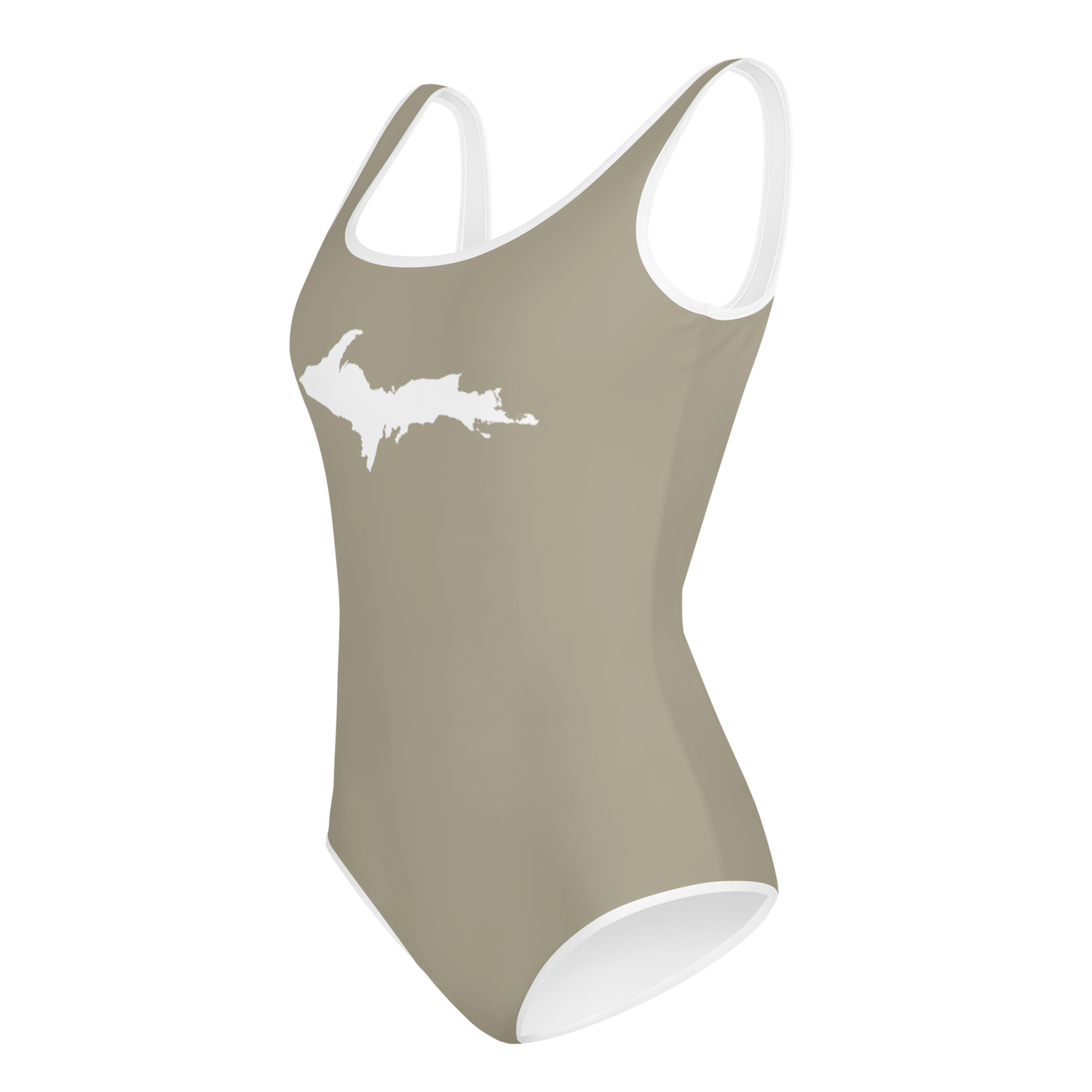 Michigan Upper Peninsula Youth Swimsuit (w/ UP Outline) | Petoskey Stone Beige