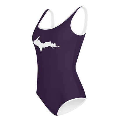 Michigan Upper Peninsula Youth Swimsuit (w/ UP Outline) | Blackcurrant