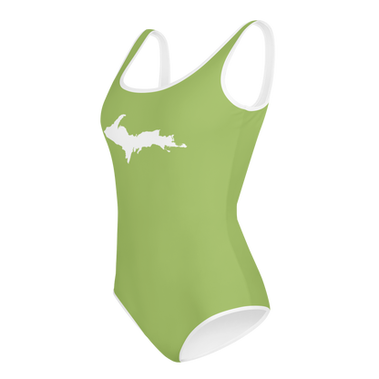 Michigan Upper Peninsula Youth Swimsuit (w/ UP Outline) | Gooseberry Green