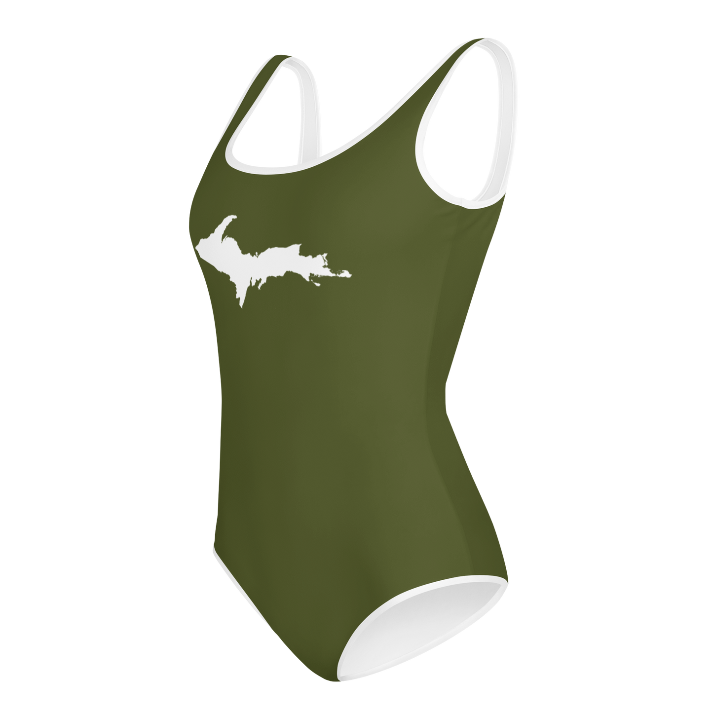 Michigan Upper Peninsula Youth Swimsuit (w/ UP Outline) | Army Green