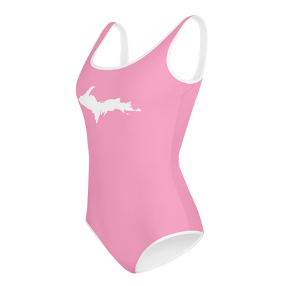 Michigan Upper Peninsula Youth Swimsuit (w/ UP Outline) | '67 Caddie Pink