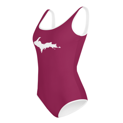 Michigan Upper Peninsula Youth Swimsuit (w/ UP Outline) | Ruby Red