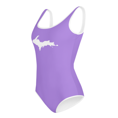 Michigan Upper Peninsula Youth Swimsuit (w/ UP Outline) | Lavender