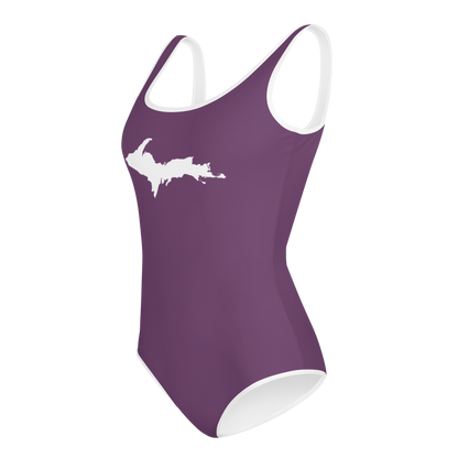 Michigan Upper Peninsula Youth Swimsuit (w/ UP Outline) | Plum