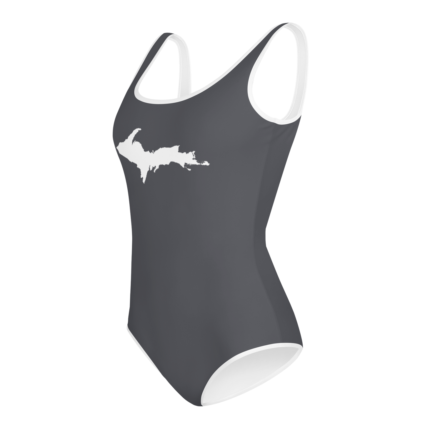 Michigan Upper Peninsula Youth Swimsuit (w/ UP Outline) | Iron Ore Grey