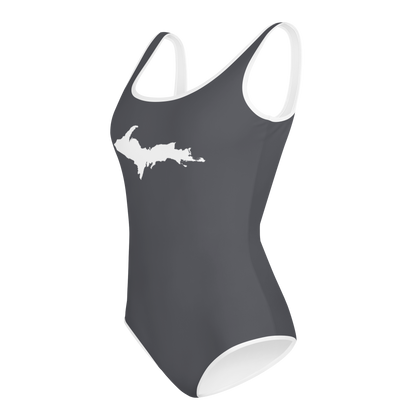 Michigan Upper Peninsula Youth Swimsuit (w/ UP Outline) | Iron Ore Grey