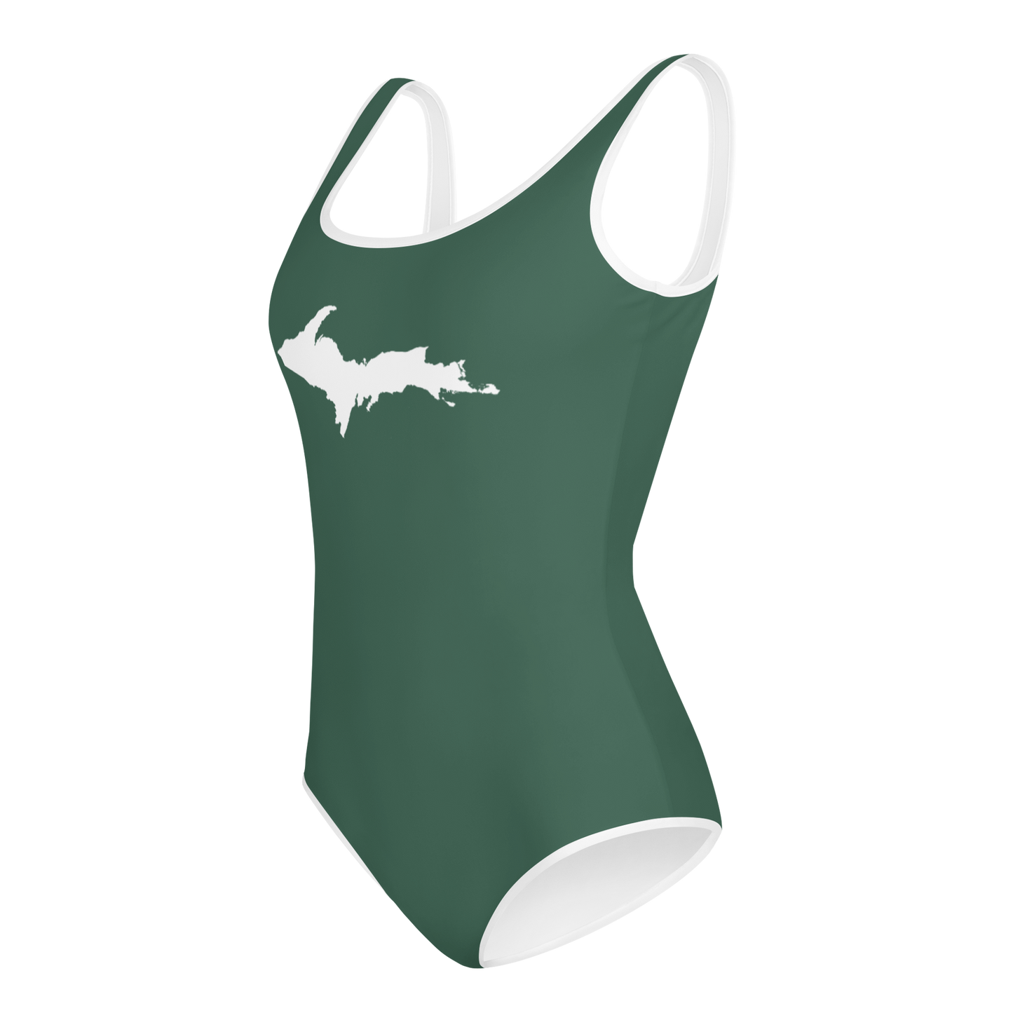 Michigan Upper Peninsula Youth Swimsuit (w/ UP Outline) | Ginger Ale Green