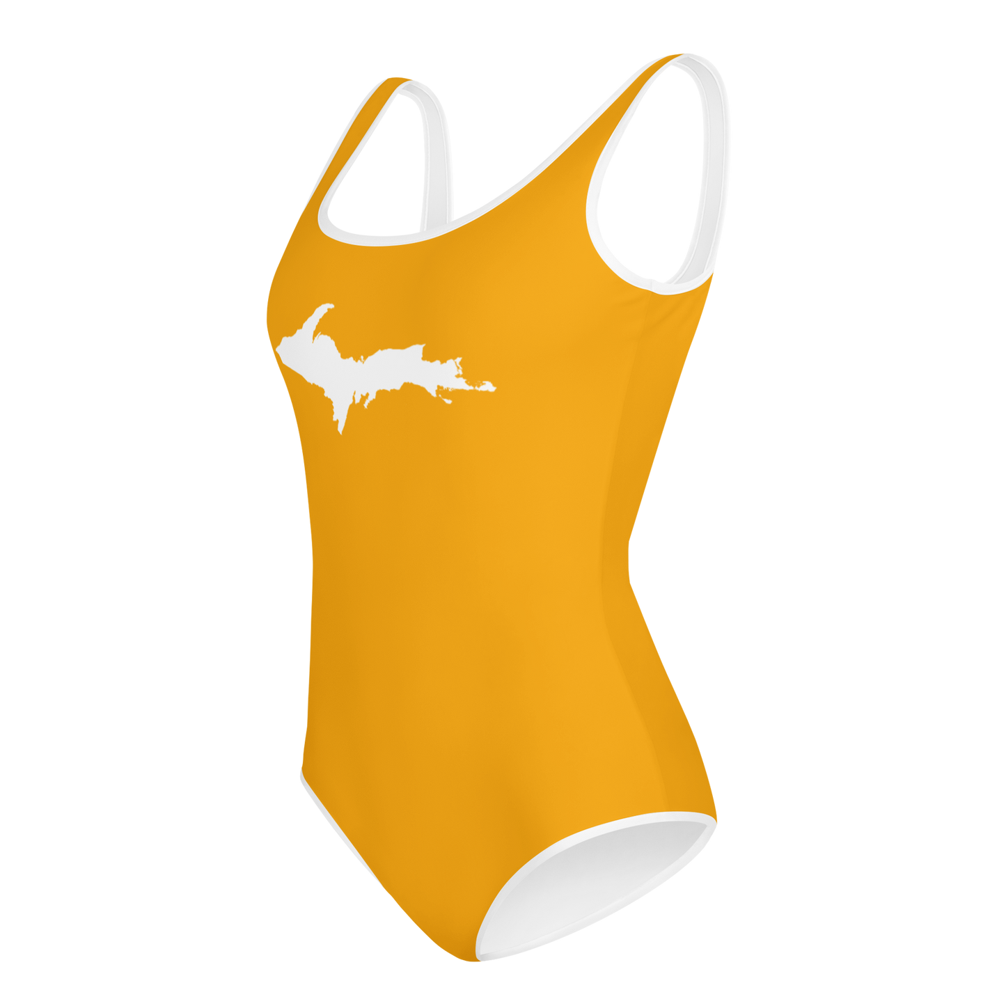 Michigan Upper Peninsula Youth Swimsuit (w/ UP Outline) | Birch Bark Orange