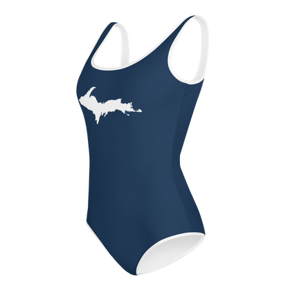 Michigan Upper Peninsula Youth Swimsuit (w/ UP Outline) | Navy