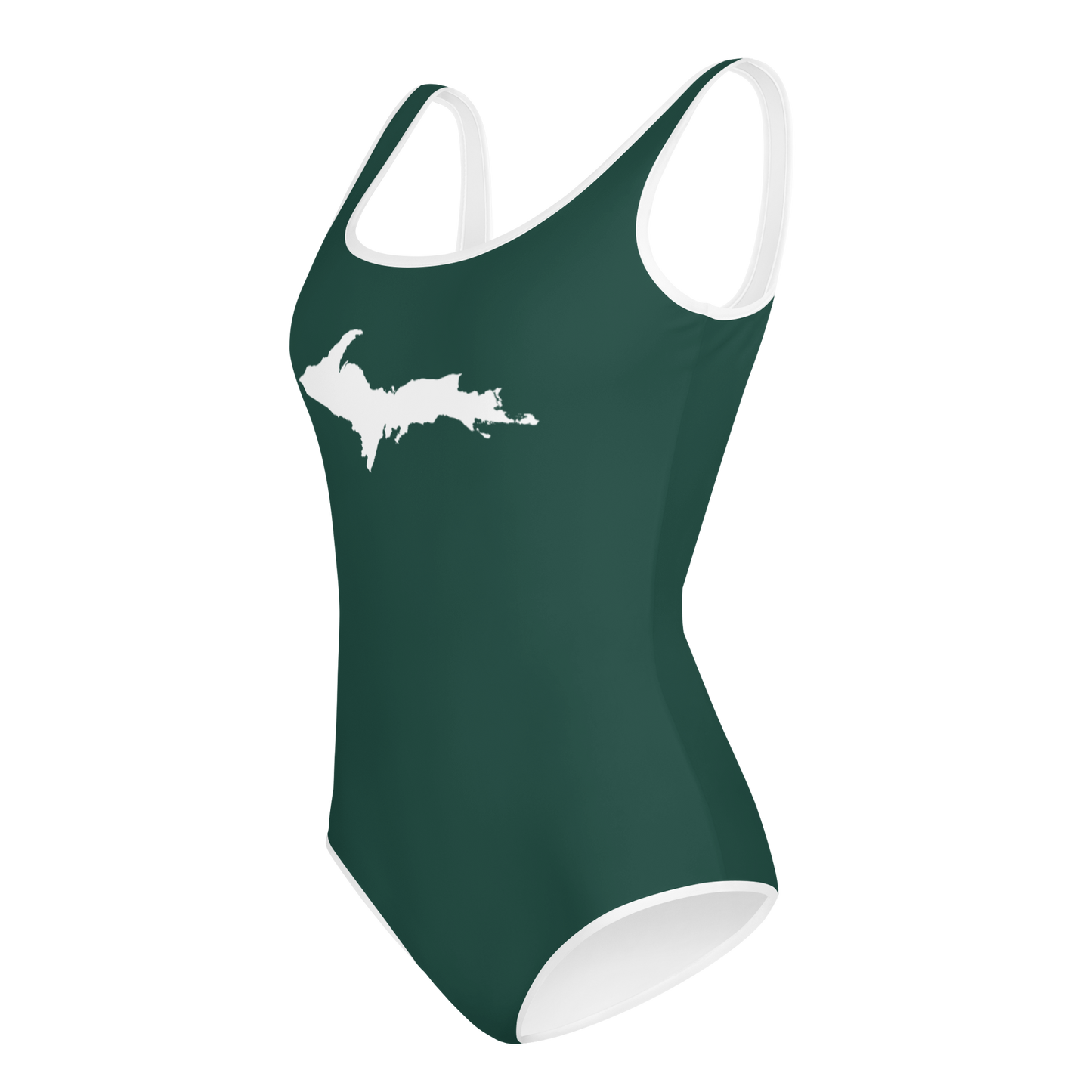 Michigan Upper Peninsula Youth Swimsuit (w/ UP Outline) | Laconic Green