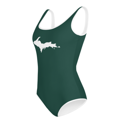 Michigan Upper Peninsula Youth Swimsuit (w/ UP Outline) | Laconic Green