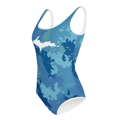 Michigan Upper Peninsula Youth Swimsuit (w/ UP Outline) | Great Lakes Camo