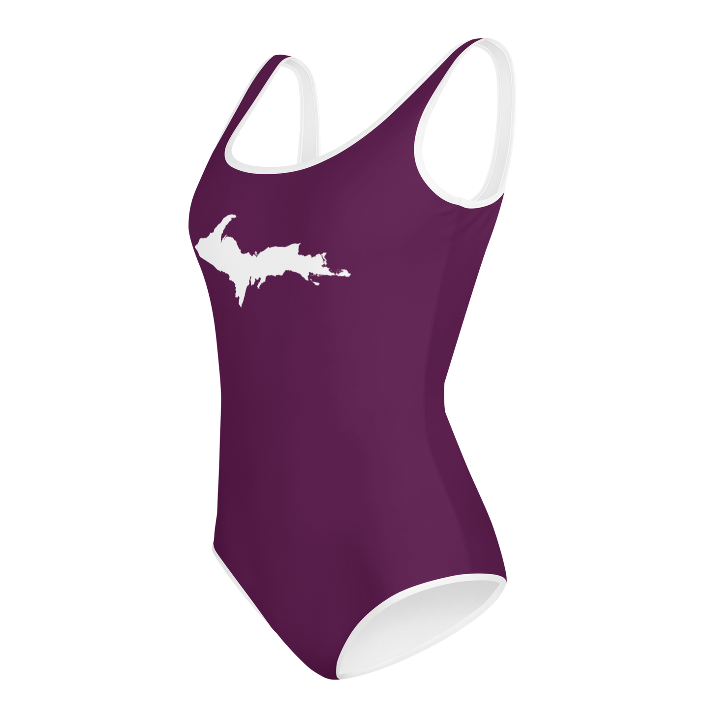 Michigan Upper Peninsula Youth Swimsuit (w/ UP Outline) | Tyrian Purple