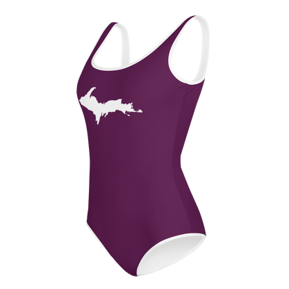 Michigan Upper Peninsula Youth Swimsuit (w/ UP Outline) | Tyrian Purple