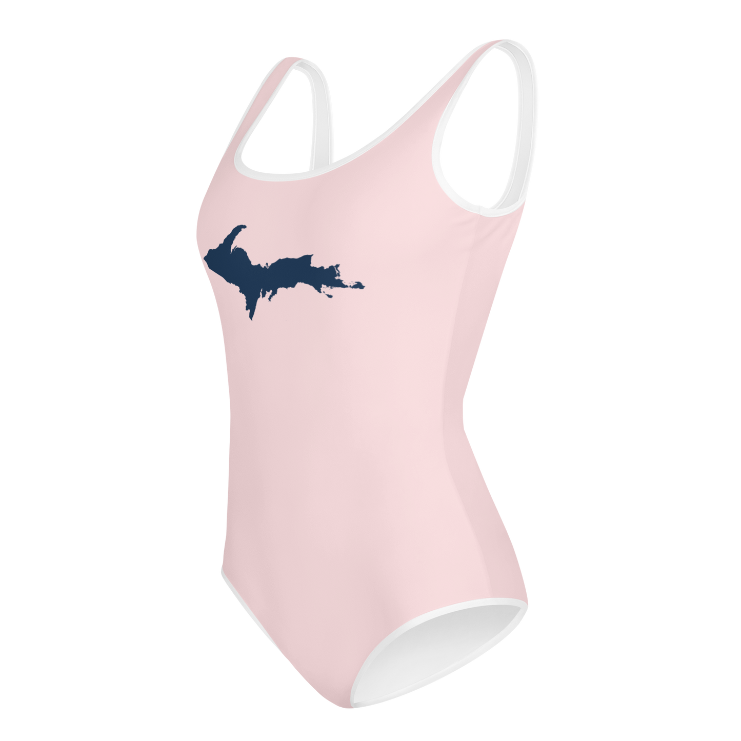 Michigan Upper Peninsula Youth Swimsuit (w/ UP Outline) | Pale Pink