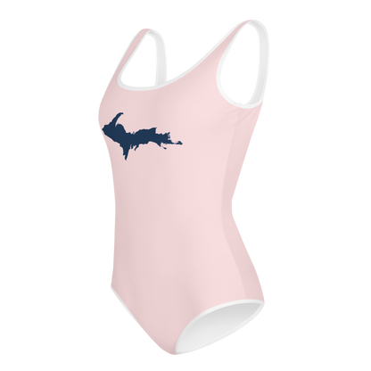 Michigan Upper Peninsula Youth Swimsuit (w/ UP Outline) | Pale Pink