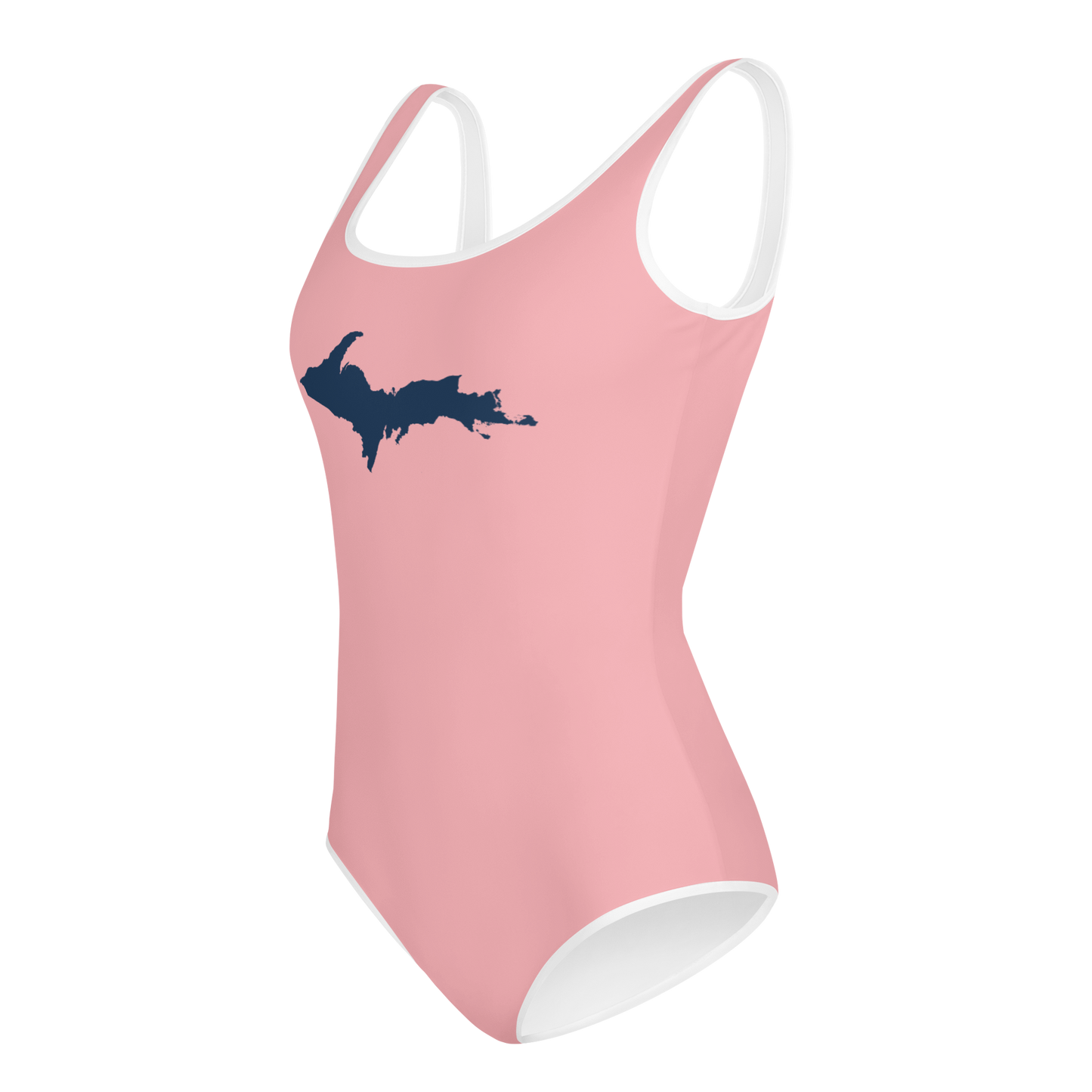 Michigan Upper Peninsula Youth Swimsuit (w/ UP Outline) | Strawberry Pink