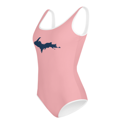 Michigan Upper Peninsula Youth Swimsuit (w/ UP Outline) | Strawberry Pink