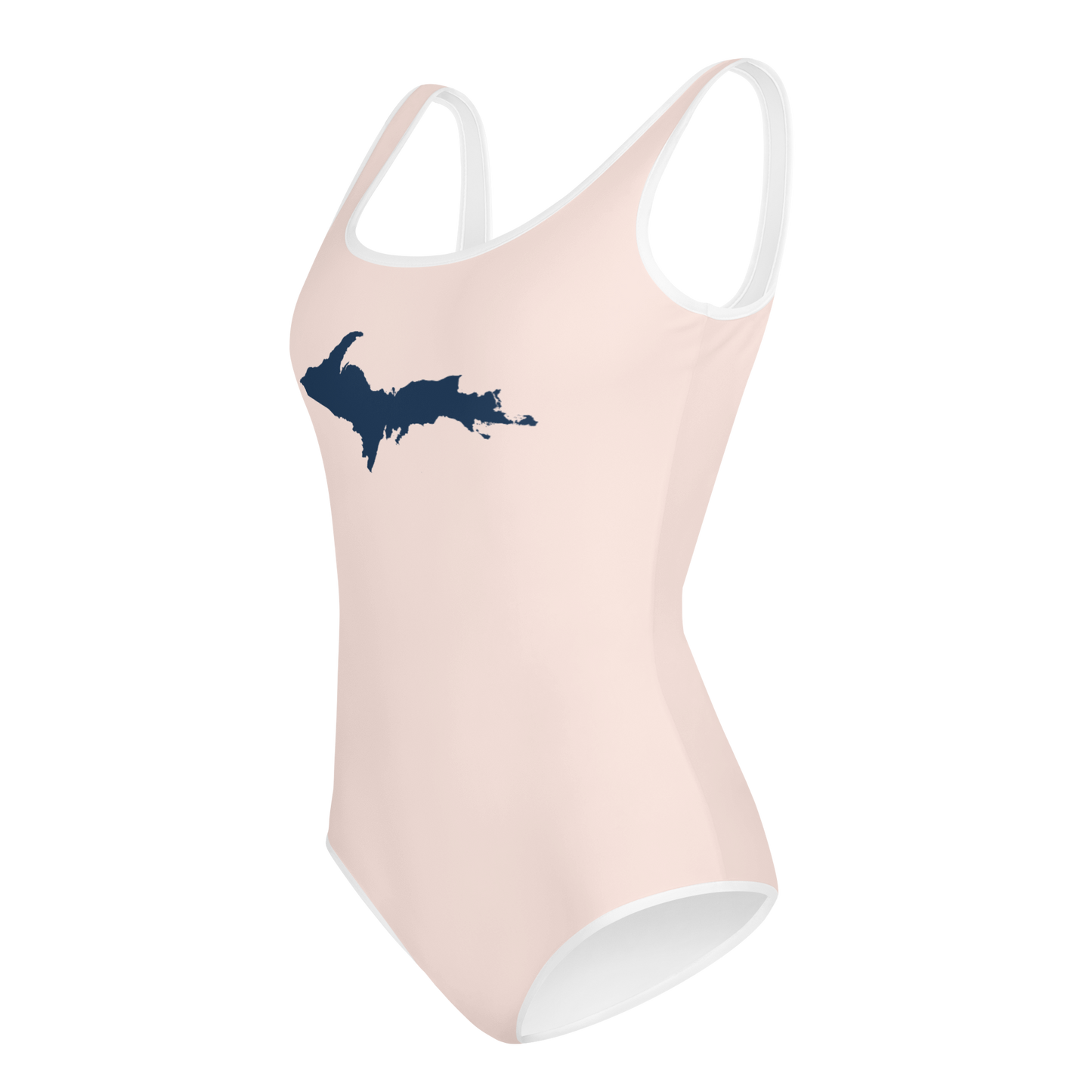 Michigan Upper Peninsula Youth Swimsuit (w/ UP Outline) | Champagne Pink