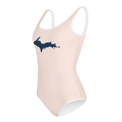 Michigan Upper Peninsula Youth Swimsuit (w/ UP Outline) | Champagne Pink