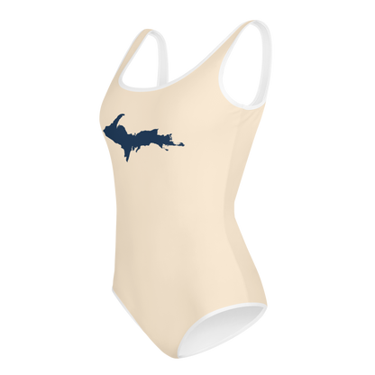 Michigan Upper Peninsula Youth Swimsuit (w/ UP Outline) | Champagne White