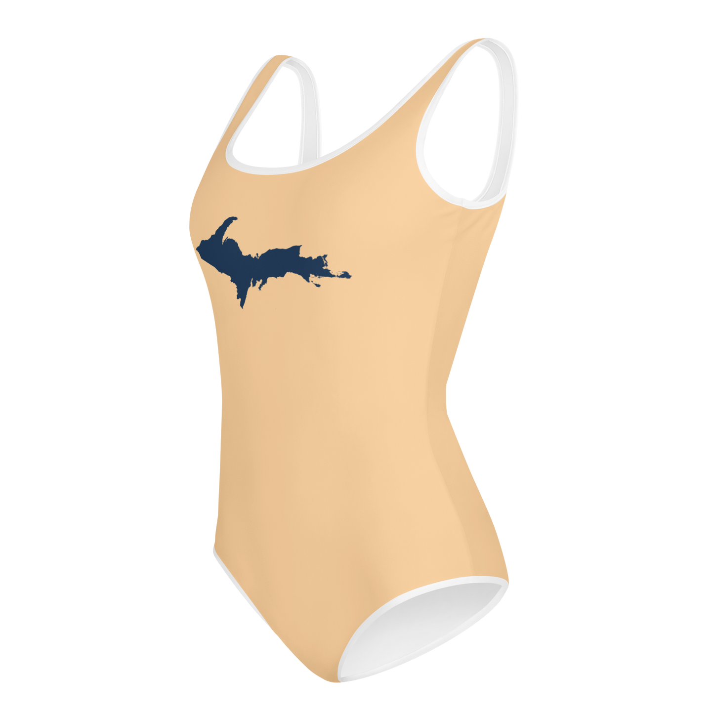 Michigan Upper Peninsula Youth Swimsuit (w/ UP Outline) | Pale Apricot