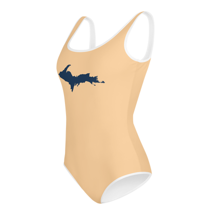 Michigan Upper Peninsula Youth Swimsuit (w/ UP Outline) | Pale Apricot