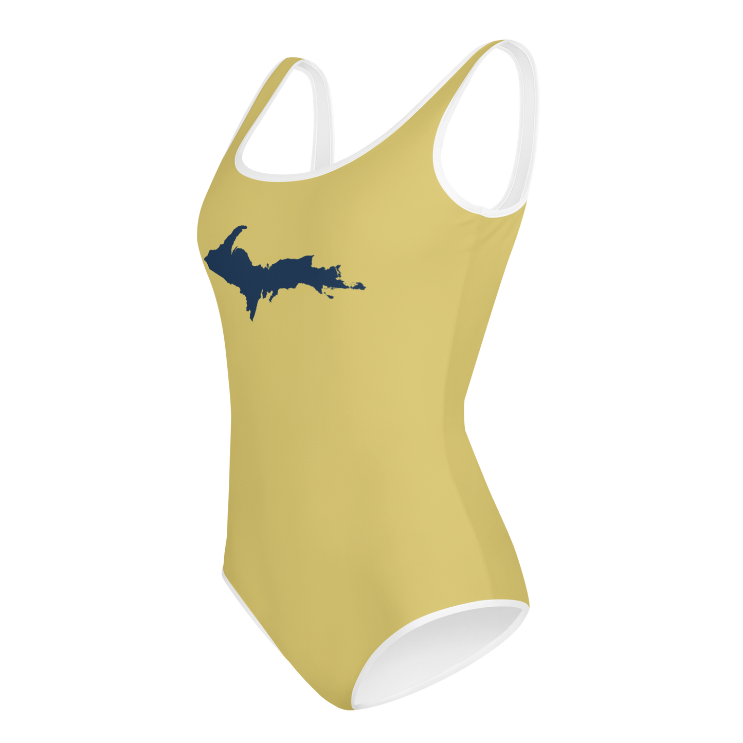 Michigan Upper Peninsula Youth Swimsuit (w/ UP Outline) | Plum Yellow