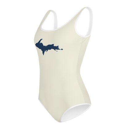 Michigan Upper Peninsula Youth Swimsuit (w/ UP Outline) | Ivory White