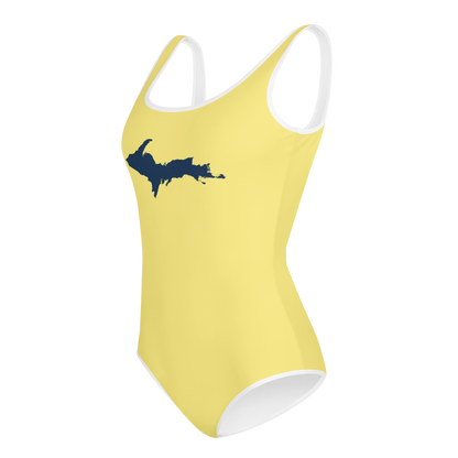 Michigan Upper Peninsula Youth Swimsuit (w/ UP Outline) | Cherry Yellow