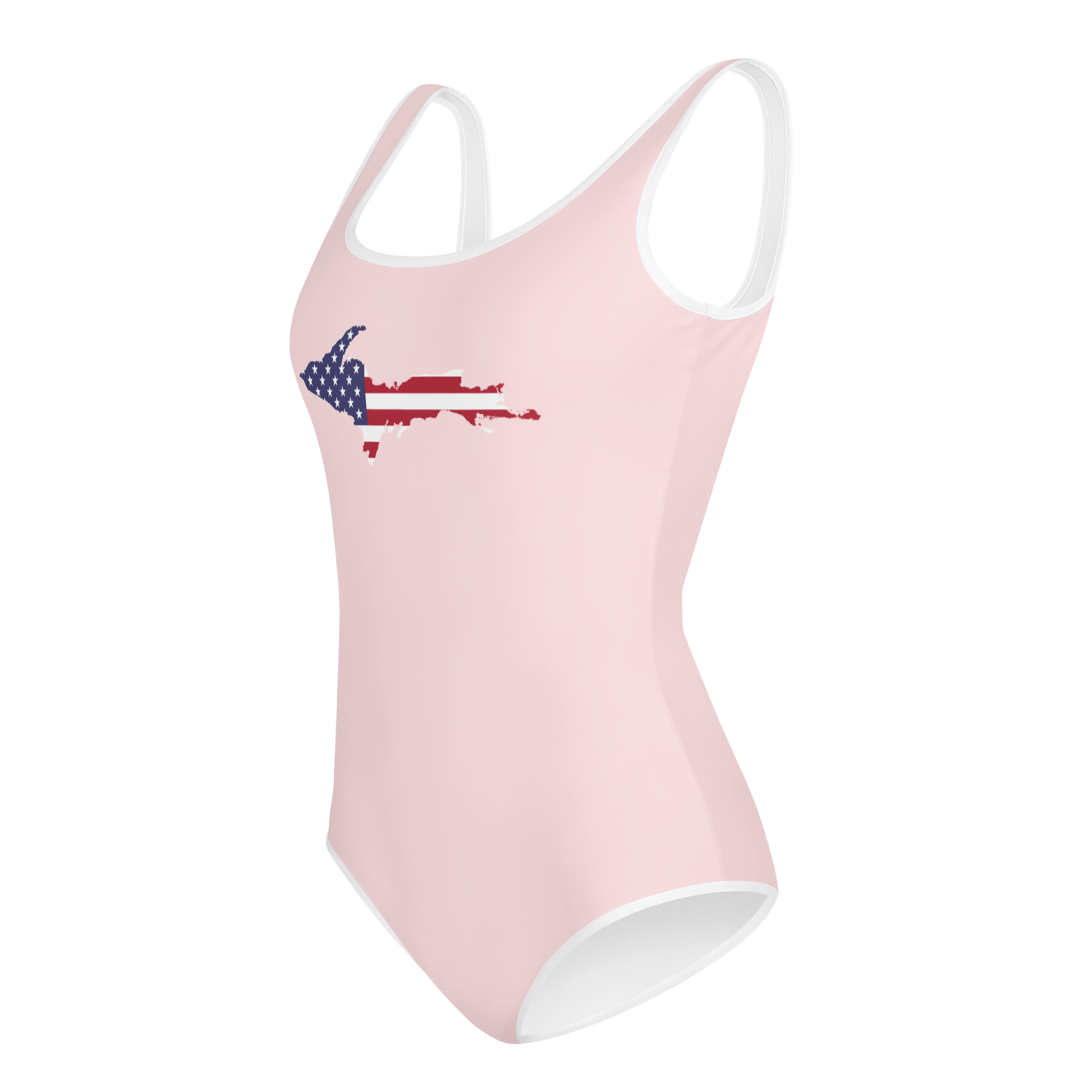 Michigan Upper Peninsula Youth Swimsuit (w/ UP USA Flag) | Pale Pink