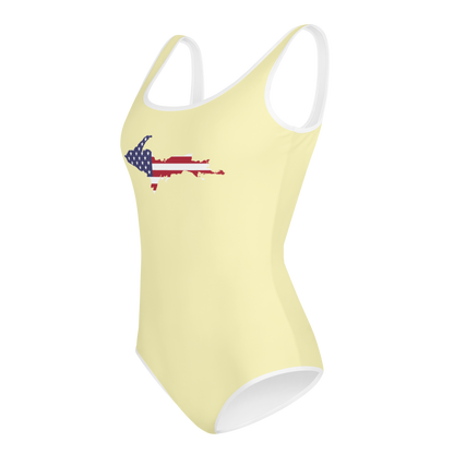 Michigan Upper Peninsula Youth Swimsuit (w/ UP Outline) | Canary Yellow