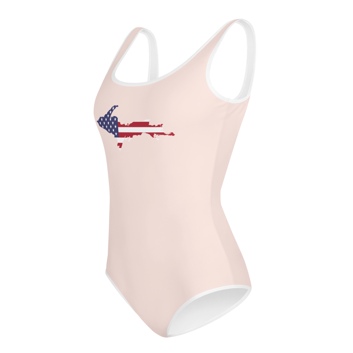 Michigan Upper Peninsula Youth Swimsuit (w/ UP Outline) | Champagne Pink