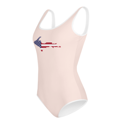 Michigan Upper Peninsula Youth Swimsuit (w/ UP Outline) | Champagne Pink