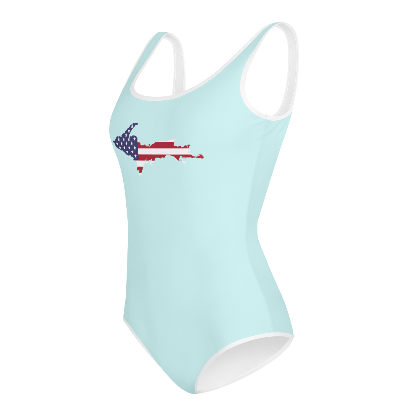 Michigan Upper Peninsula Youth Swimsuit (w/ UP Outline) | Cyan