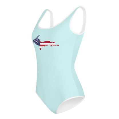 Michigan Upper Peninsula Youth Swimsuit (w/ UP Outline) | Cyan