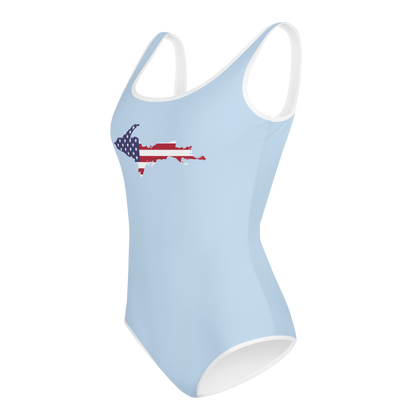 Michigan Upper Peninsula Youth Swimsuit (w/ UP Outline) | Light Blue