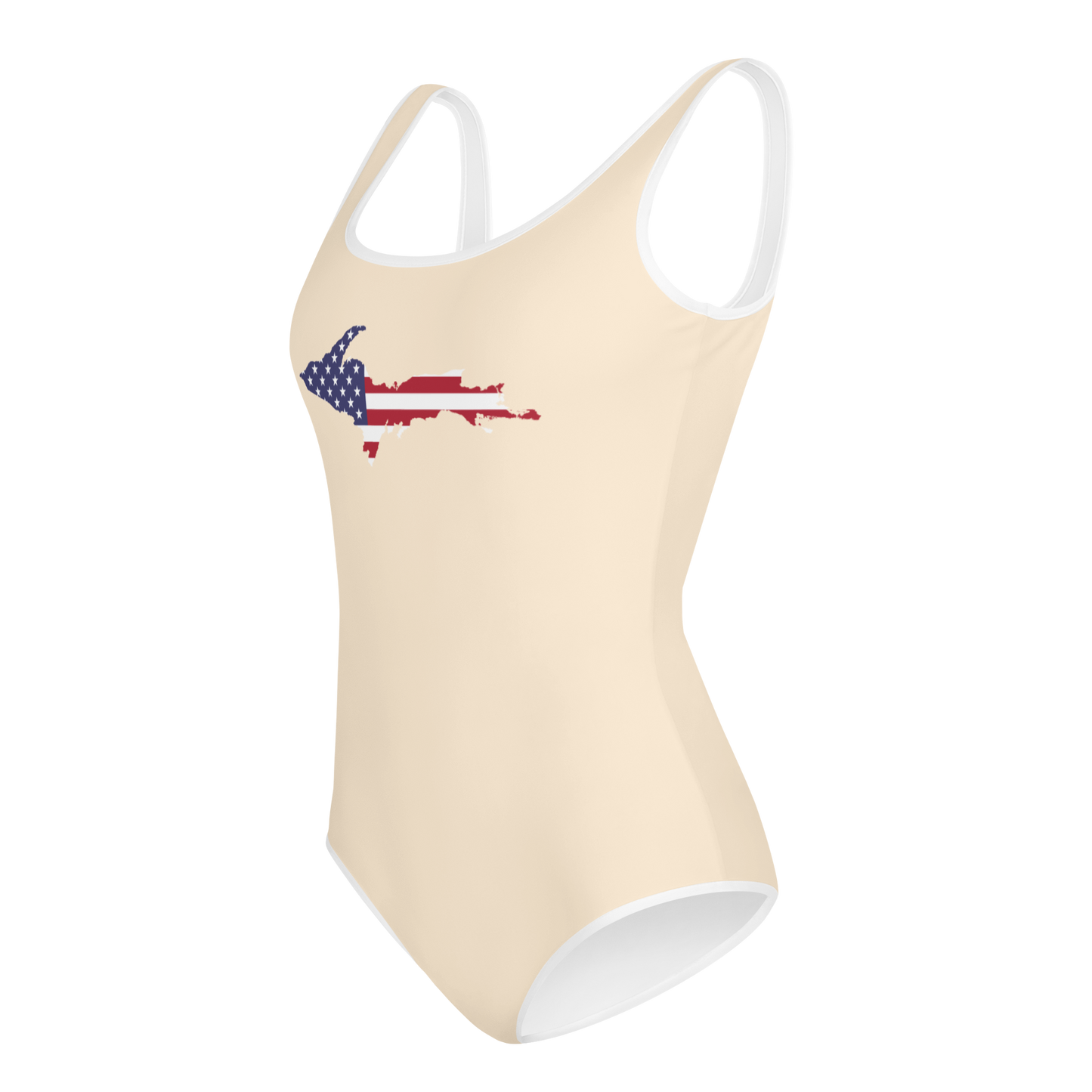 Michigan Upper Peninsula Youth Swimsuit (w/ UP Outline) | Champagne White