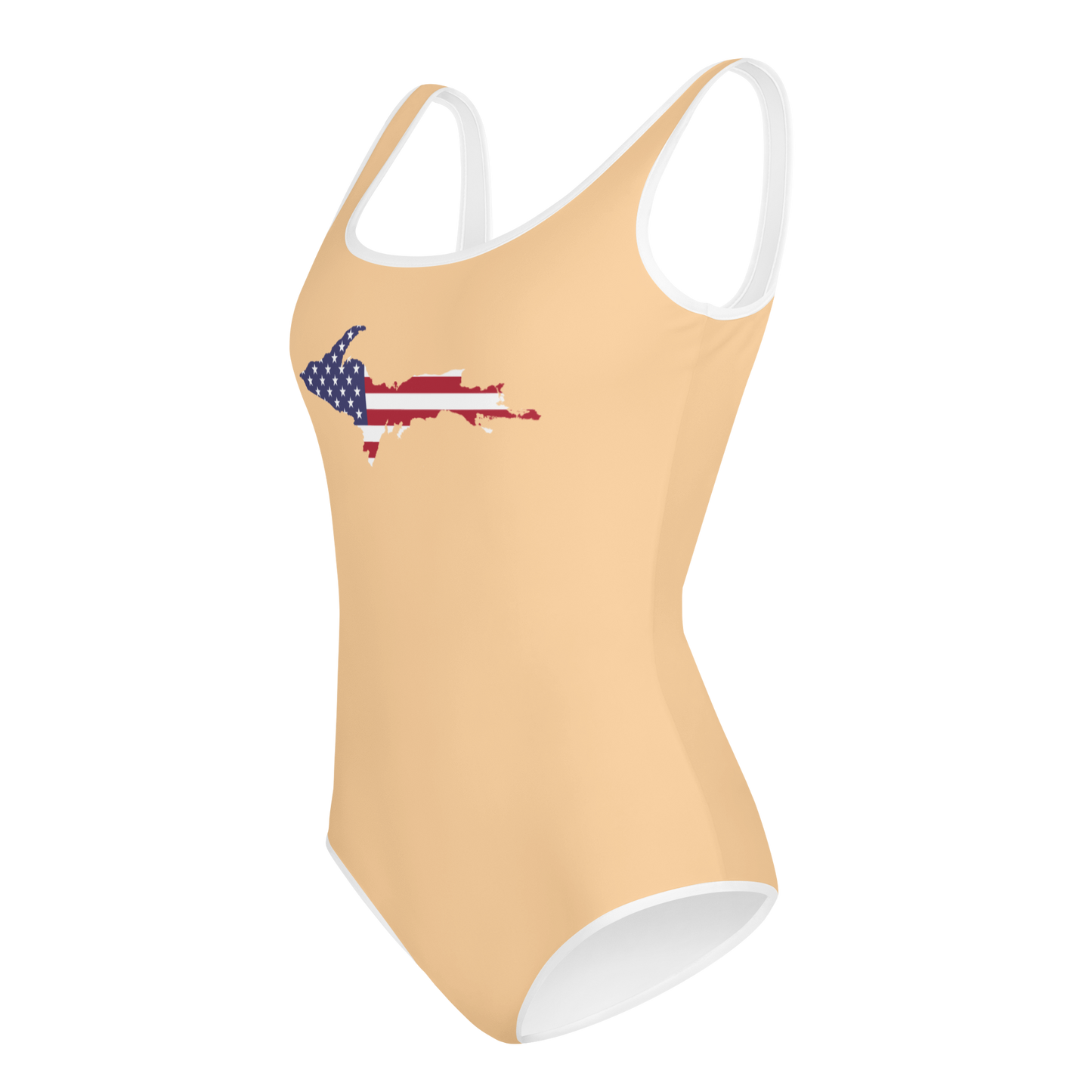 Michigan Upper Peninsula Youth Swimsuit (w/ UP Outline) | Pale Apricot