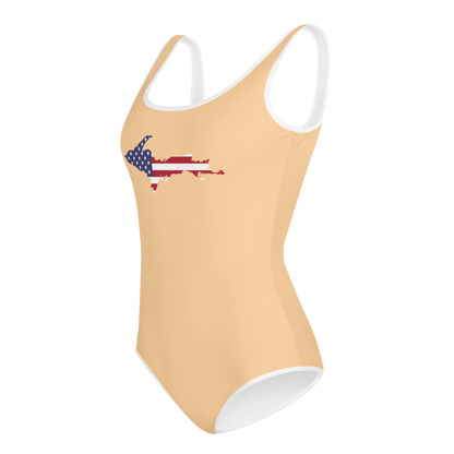 Michigan Upper Peninsula Youth Swimsuit (w/ UP Outline) | Pale Apricot