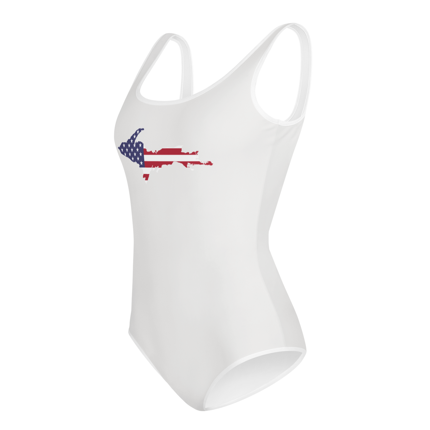 Michigan Upper Peninsula Youth Swimsuit (w/ UP Outline) | Birch Bark White